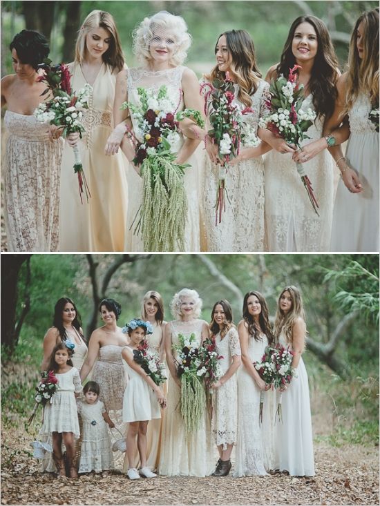 boho all white lace bridesmaid dresses