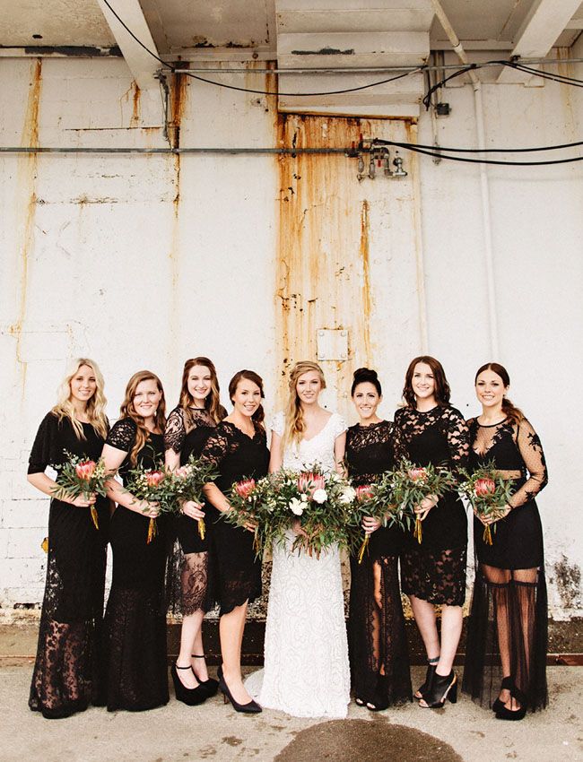 Boho Black Mismatched Lace Bridesmaid Dresses Deer Pearl Flowers