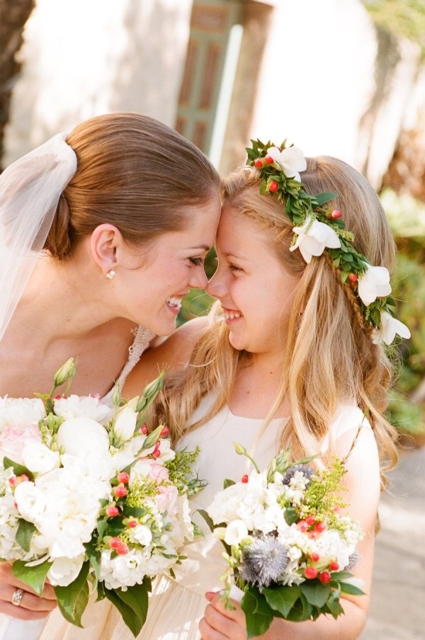 boho bride and flower girl shot