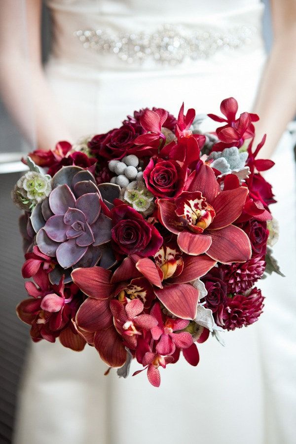 burgandy reception wedding flowers