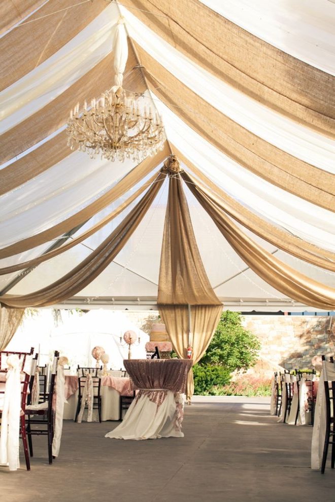 burlap wedding ideas - burlap and linen tent drape