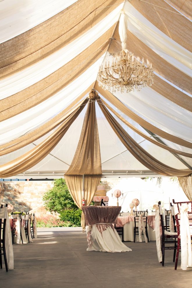 burlap wedding ideas - burlap and linen tent drape