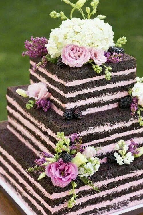 chocolate and pink naked wedding cake