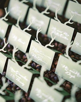 cute paper antlers sage-green escort cards