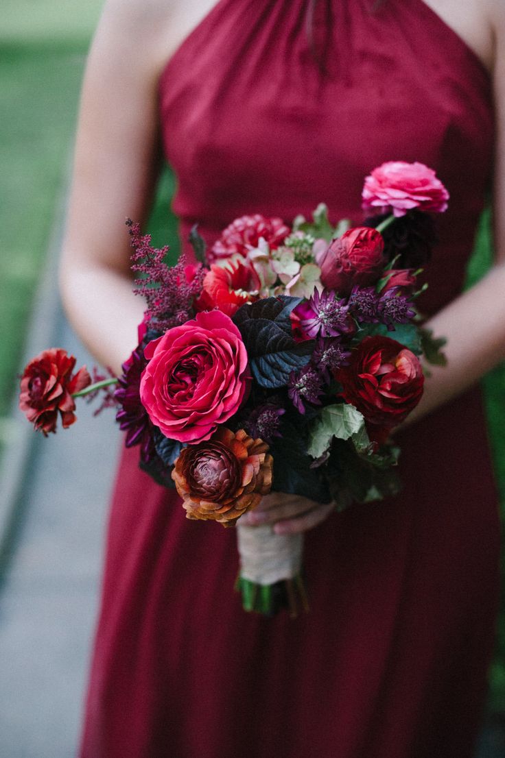 fall wedding ideas- deep red bridesmaid bouquet