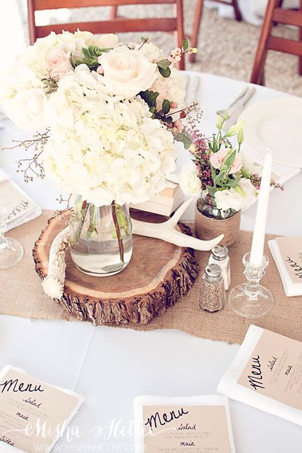 fall wedding reception decor with alter and hydrangeas