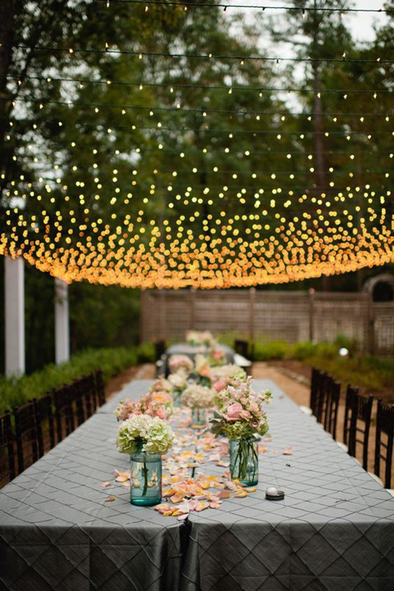 garden wedding decor with lights