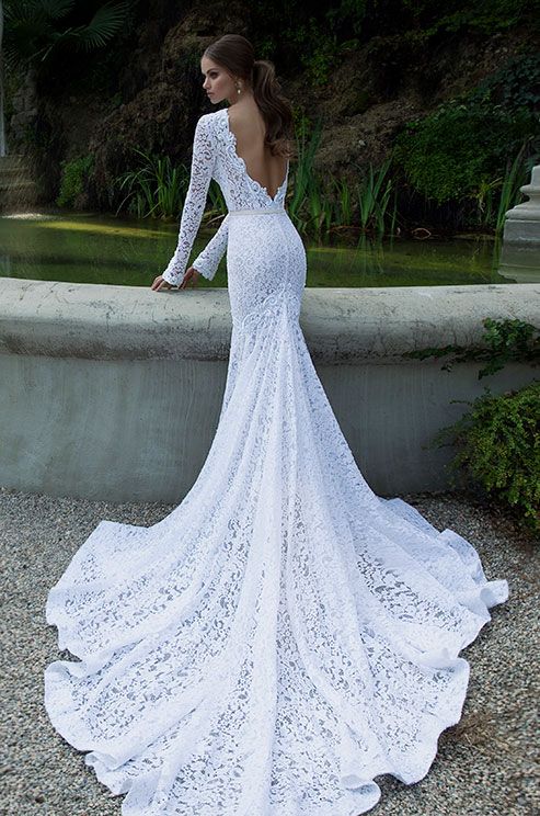 lace wedding dress with a beautiful train