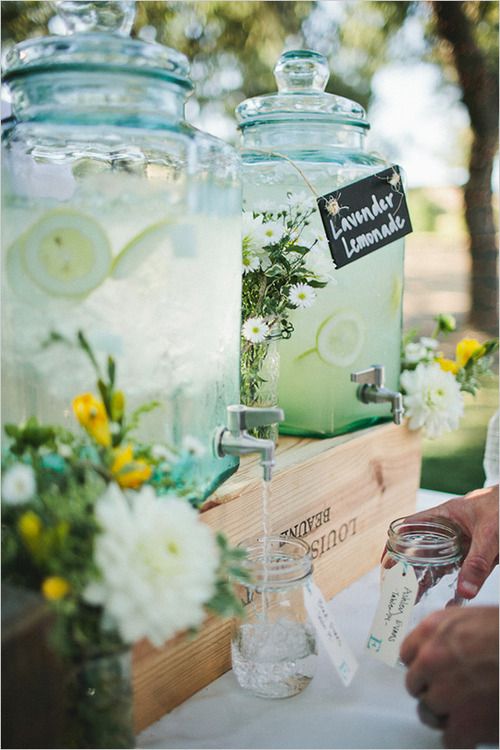 lavender lemonade drink dispenser for outdoor garden wedding