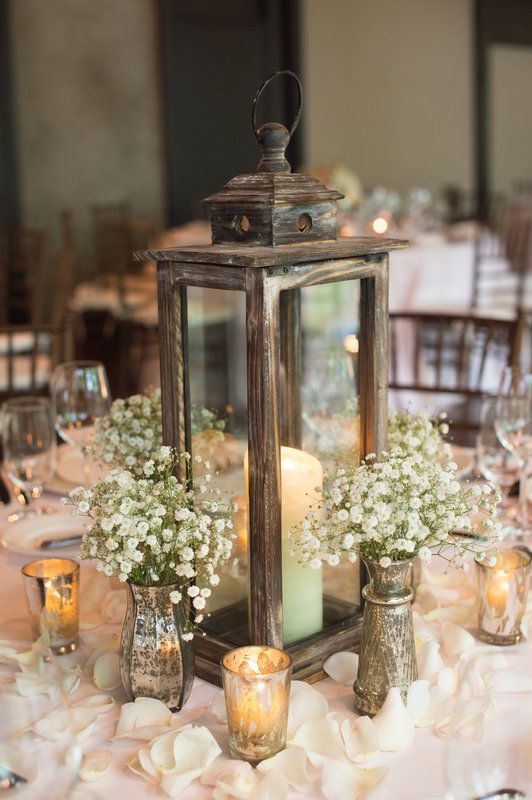 ligght green and white baby breath candel wedding centerpiece ideas