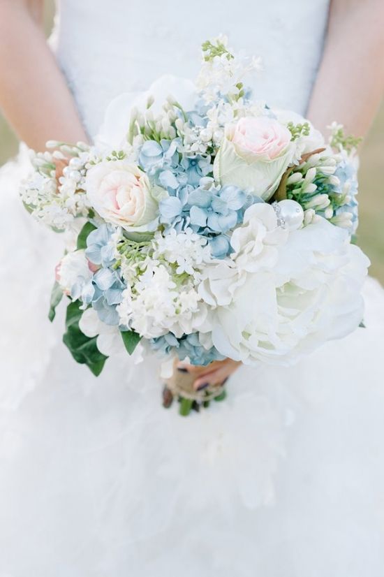 light blue and white romantic wedding bouquet
