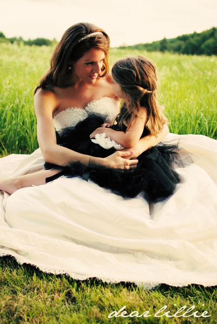 little girl in black tulle flower girl dress