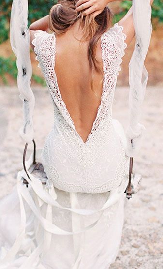low back boho lace wedding dress