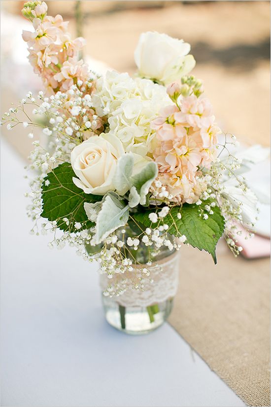 mason jar floral romantic reception wedding flowers