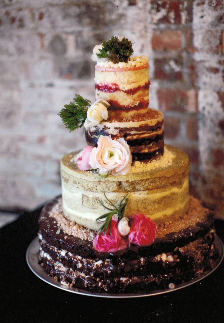 multi-flavored naked wedding cake