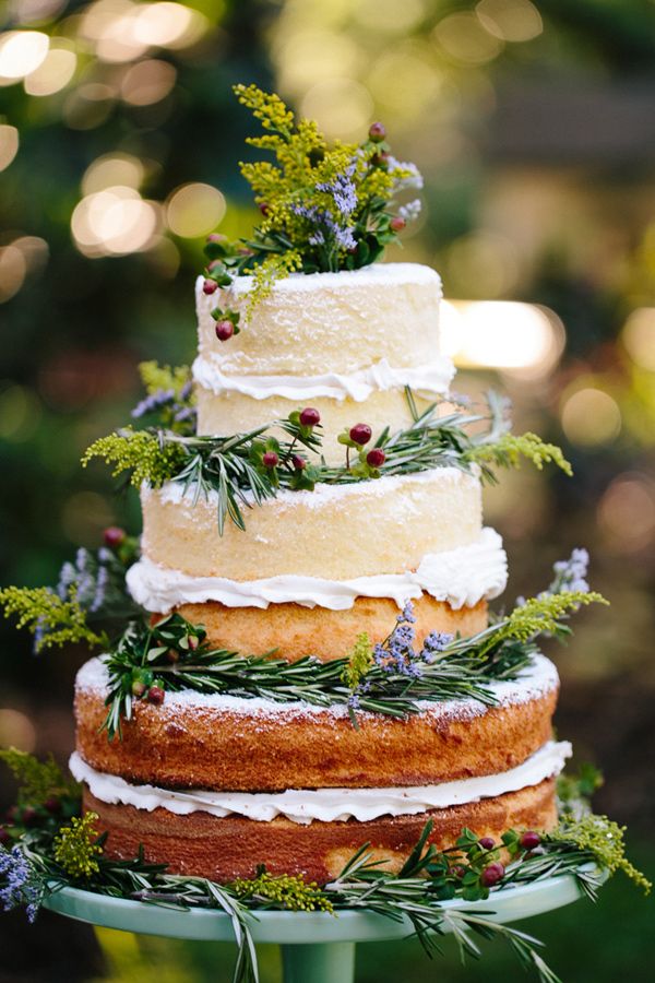 naked ombre wedding cake with rosemary