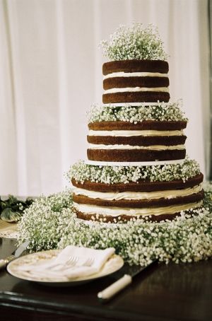 naked wedding cake with baby's breath