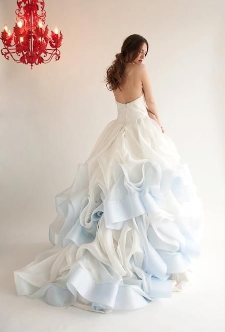 sky blue and white wedding dress