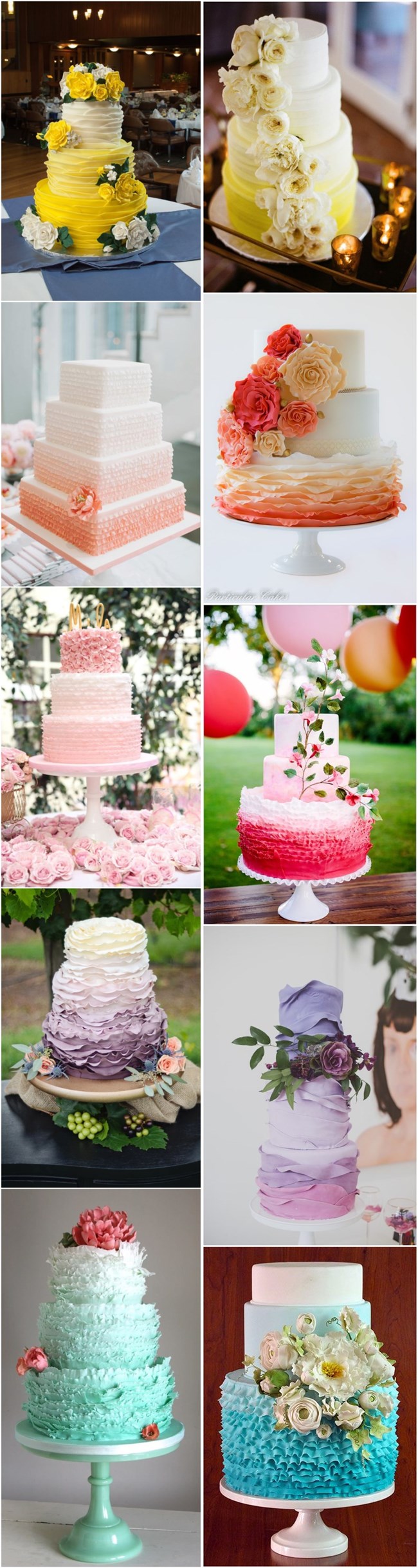 ombre wedding cakes-yellow, coral, blue, pink, purple,gray