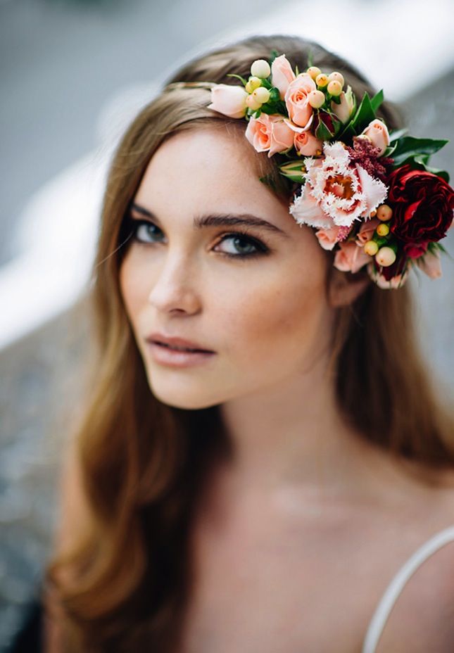 partial flower crown for fall wedding