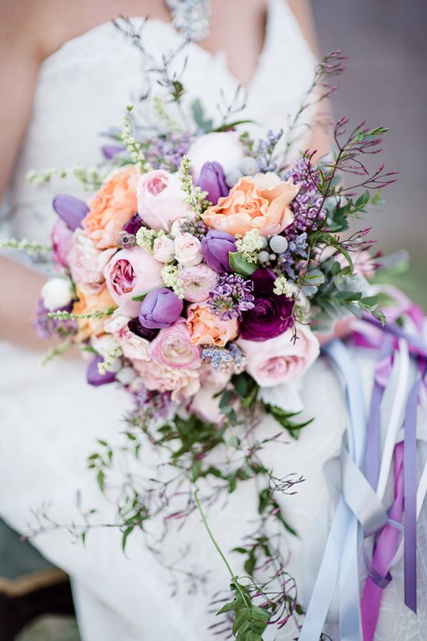 pastel pink lanvender purple spring wedding bouquet