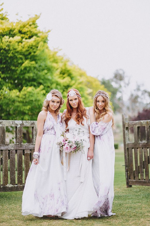pastel purple printed dresses for bridesmaid