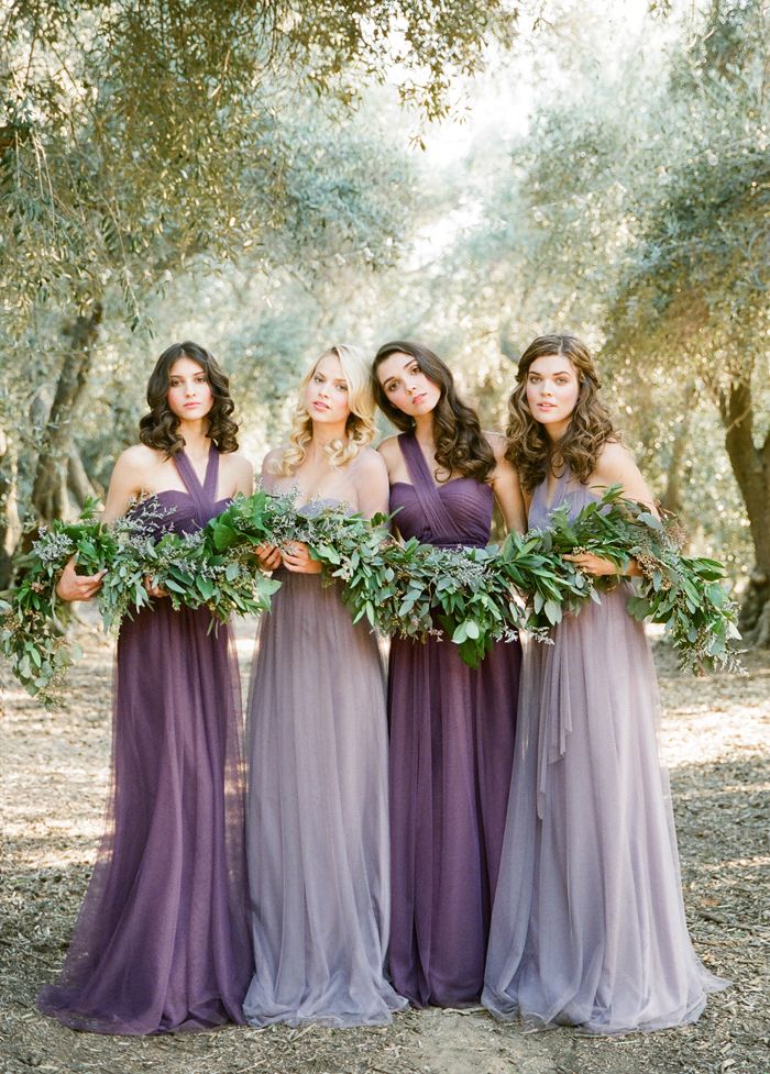 plum and lavender tulle bridesmaid dresses