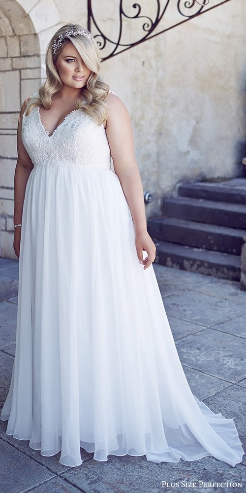 plus size perfection bridal 2016 sleeveles thick straps vneck empire waist lace bodice wedding dress