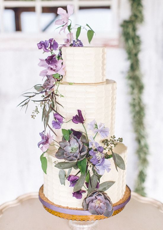 purple lanvender wedding cake with succulent