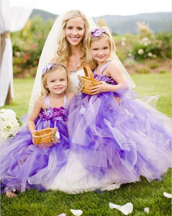purple ombre tulle flower girl dresses