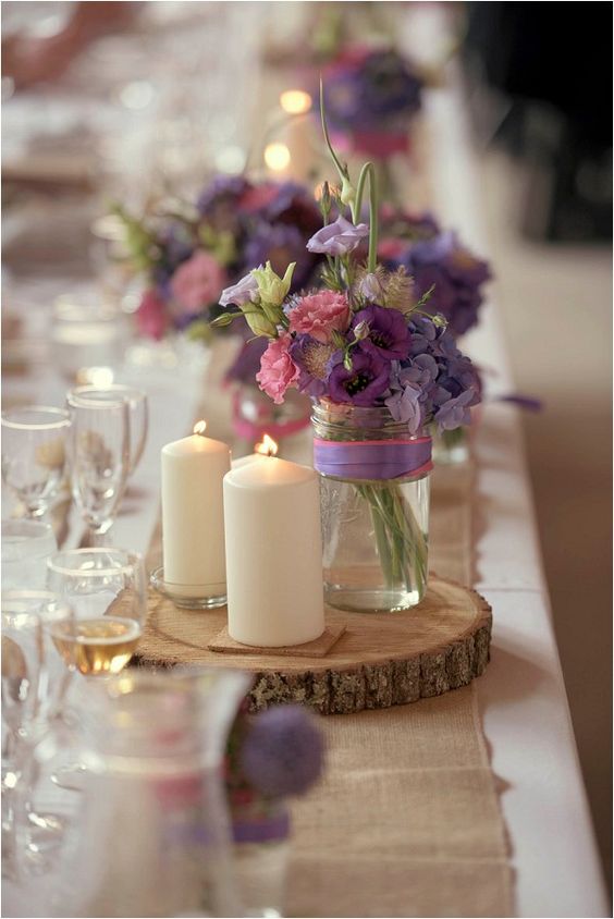 purple tone and rustic wedding decorations