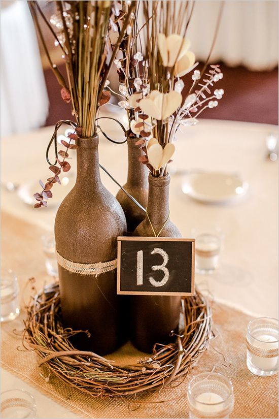 romantic rustic brown wedding centerpiece