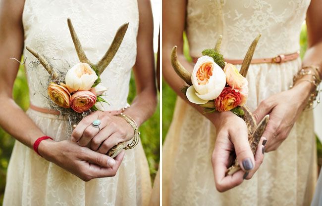 rustic antler bridesmaid bouquets for rustic wedding