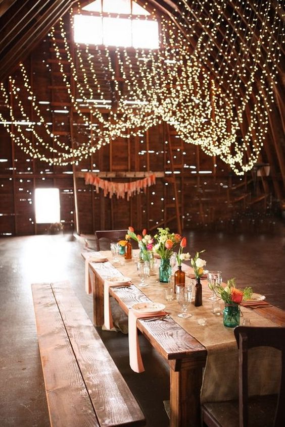 rustic bohemian barn wedding table ideas