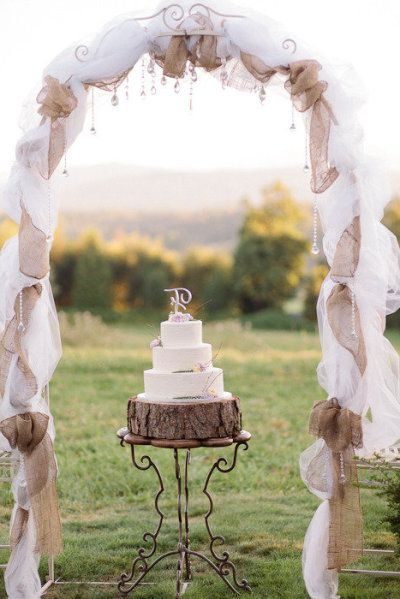 rustic burlap and tulle wedding arch