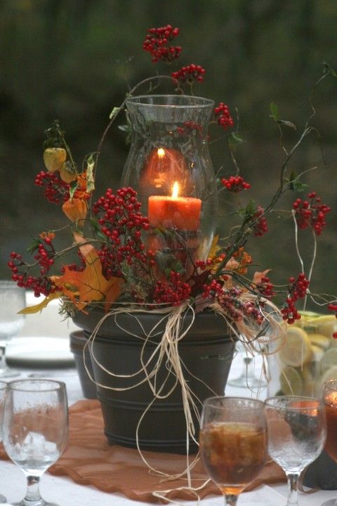 rustic red berry fall wedding centerpiece