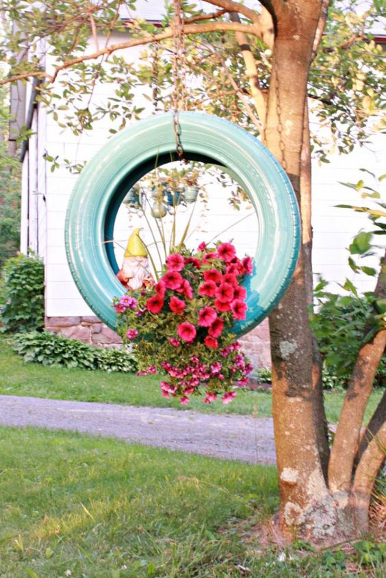 rustic tire flower planters wedding decor