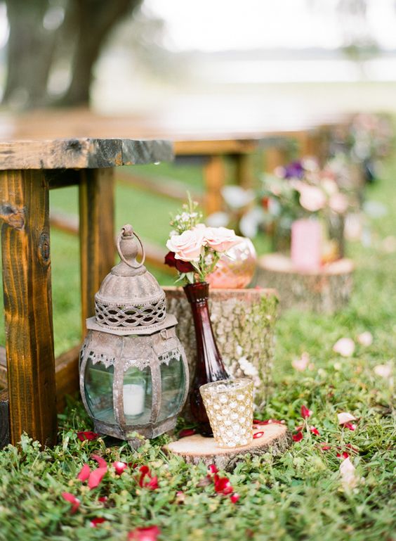 rustic vintage garden wedding ceremony decor