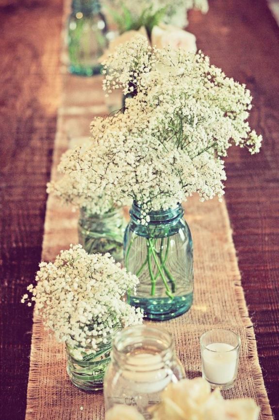 rustic wedding ideas - Mason Jar, Burlap and baby's breath