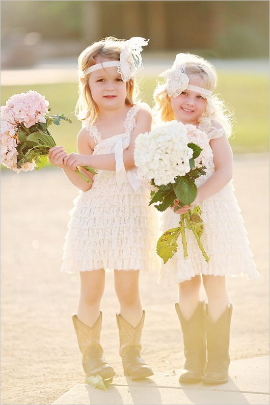 rustic wedding ideas - vintage flower girls in boot