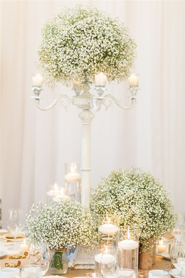 rustic wedding ideas - white baby breath wedding centerpiece ideas