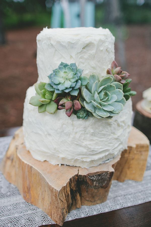 rustic wedding ideas-white succulent wedding cake