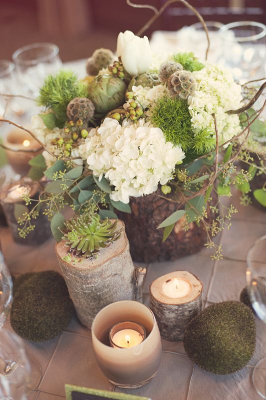 rustic woodland wedding centerpiece with sage