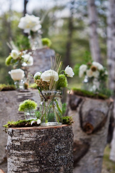 rutsic mason jars and moss wedding aislejpg