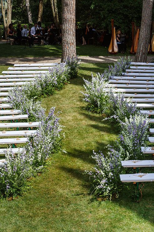 serpentine wedding aisle lined with wild lavender