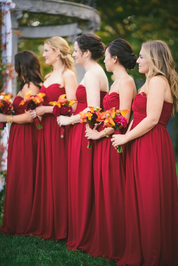 strapless deep red bridesmaid dresses