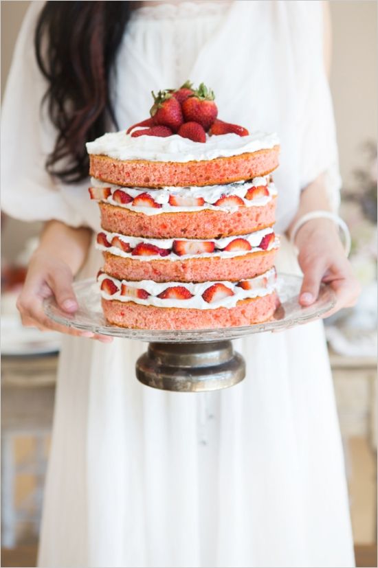 40 Strawberry Wedding Ideas and Desserts for Summer 3 strawberry shortcake naked wedding cake