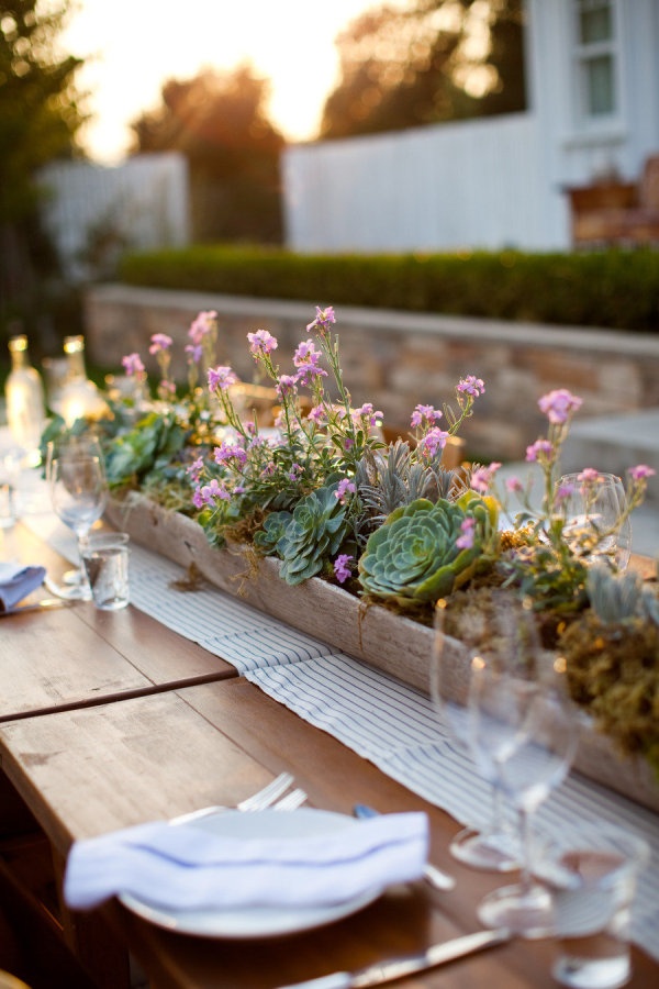succulent-filled wedding centerpiece for rustic wedding