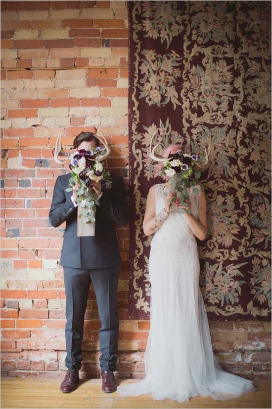 unique bouquet antler flower arrangements boho and rock n roll wedding