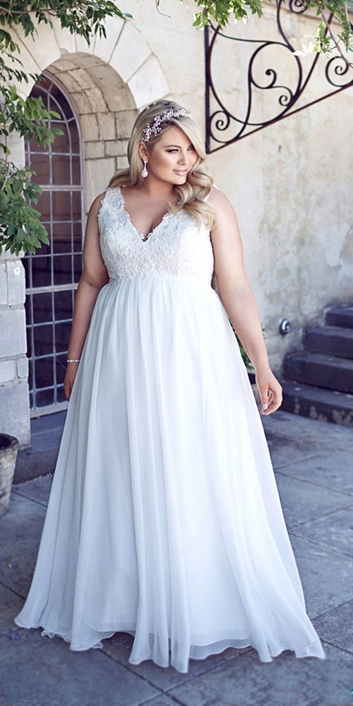 v neack plus size wedding dresses from leahs designs